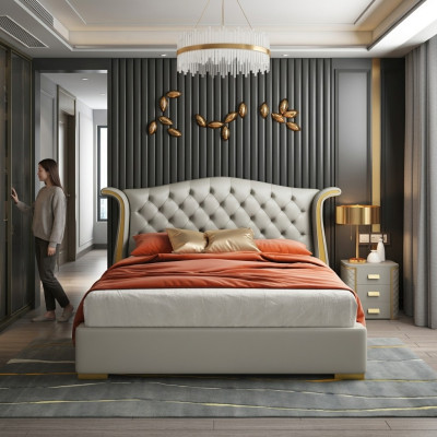 Chambre de luxe Lit double Lit 150/180x200cm Lits d'hôtel Cuir