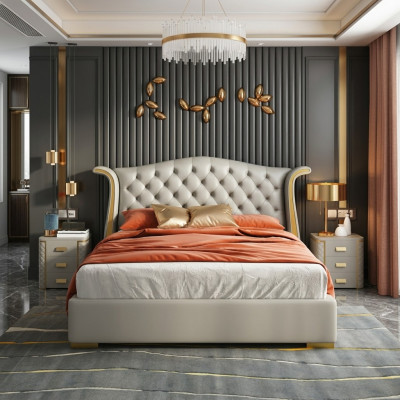 Chambre de luxe Lit double Lit 150/180x200cm Lits d'hôtel Cuir