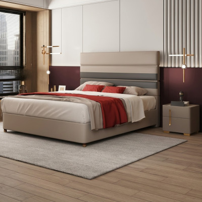 Revêtement en cuir Lit Lits Hôtel Luxe Designer Double Mariage Chambre Beige