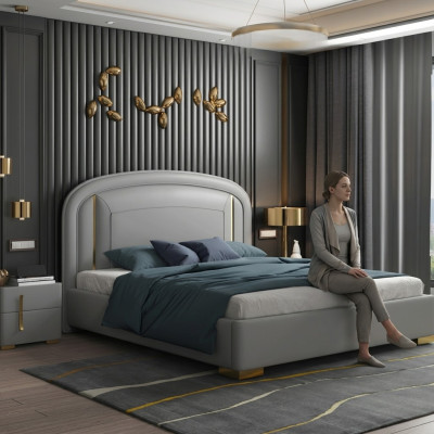 Lit design moderne 180x200 en velours métallique Lits d'hôtel double mariage sommeil.