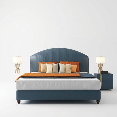 Conception de rembourrage de lit de luxe Lits doubles en métal Mariage Chambre de sommeil Bleu