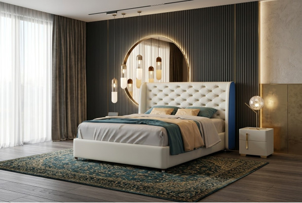 Conception de la literie de lit de luxe double en cuir pour chambre de sommeil d'hôtel moderne.