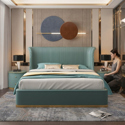 Chambre de luxe Lit Lit double Textile Bois Cuir Literie Lits 180x200 neufs