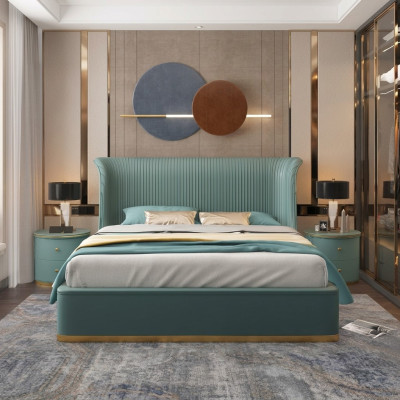 Chambre de luxe Lit Lit double Textile Bois Cuir Literie Lits 180x200 neufs