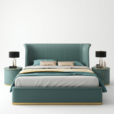 Chambre de luxe Lit Lit double Textile Bois Cuir Literie Lits 180x200 neufs