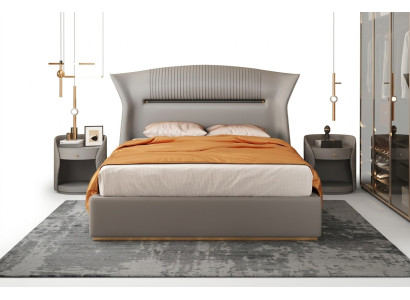 Conception de lit en cuir gris Mobilier de chambre Luxueux lit double Hôtel de luxe