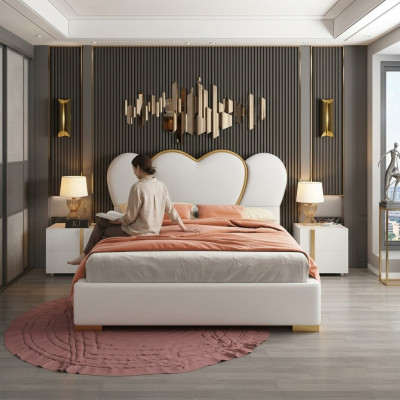 Chambre de luxe Lit Design Rembourrage de lit Lits doubles de luxe en cuir d'hôtel