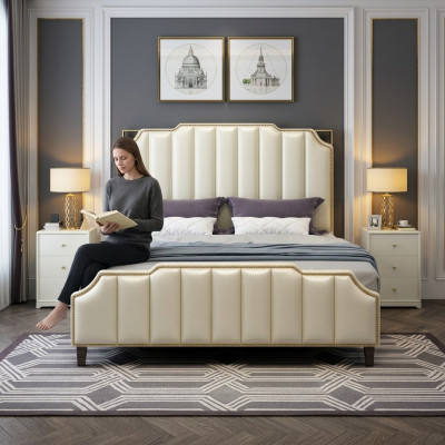 Design de literie de lit Double de luxe Hôtel Chambre de mariage 180x200cm Dormir
