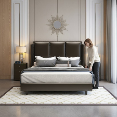 Style moderne Lit Lit double Chambre Linge de lit en cuir Lits doubles en textile