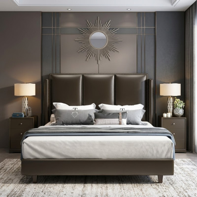 Style moderne Lit Lit double Chambre Linge de lit en cuir Lits doubles en textile