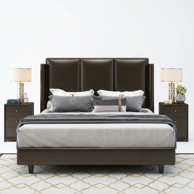 Style moderne Lit Lit double Chambre Linge de lit en cuir Lits doubles en textile