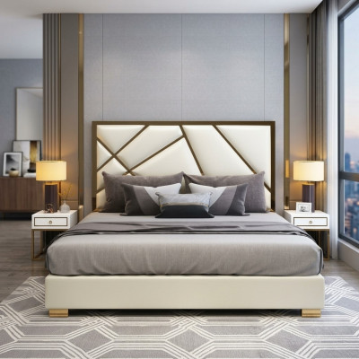 La conception de la literie de lit de luxe de design de rembourrage solide des doubles lits d'hôtel dort décoration de chambre en cuir nouveau