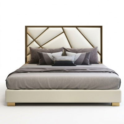 La conception de la literie de lit de luxe de design de rembourrage solide des doubles lits d'hôtel dort décoration de chambre en cuir nouveau