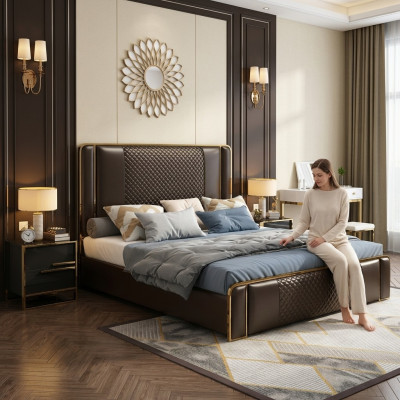 Lit de designer de luxe pour la chambre Meubles en velours recouvert Lits en tissu