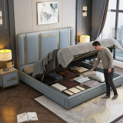 Design de rembourrage de lit de luxe Lits métalliques lits doubles Mariage Dormir Chambre en cuir