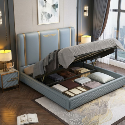 Design de rembourrage de lit de luxe Lits métalliques lits doubles Mariage Dormir Chambre en cuir
