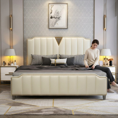 Lit design 180x200 en cuir métal hôtel lits décoratifs chambre double