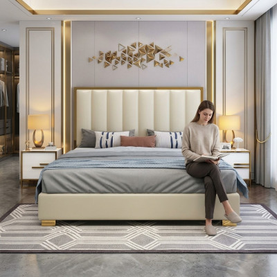 Lits Lits Bois Cuir Rembourrage Mariage Design Cuir Hôtel Mobilier Boxspring