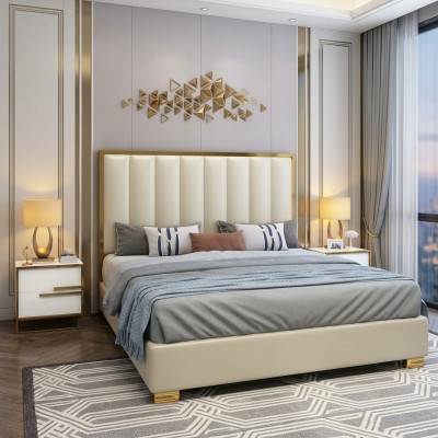 Lits Lits Bois Cuir Rembourrage Mariage Design Cuir Hôtel Mobilier Boxspring