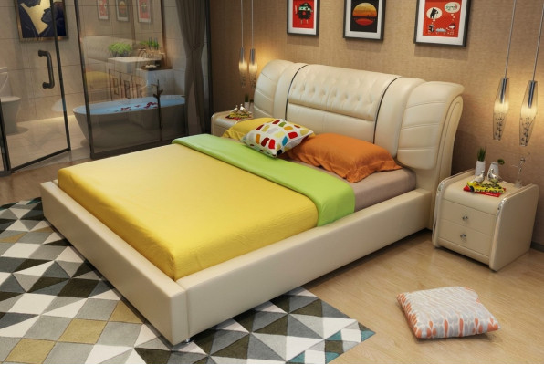 Conception lit Chesterfield Lits Textile Cuir Hôtel de luxe Tapisserie Velours Tissu1