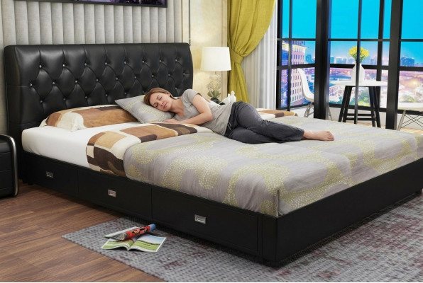 Chesterfield Lit Designer Chambre Textile Cuir Rembourrage Italien