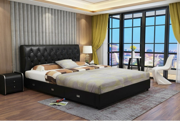 Chesterfield Lit Designer Chambre Textile Cuir Rembourrage Italien