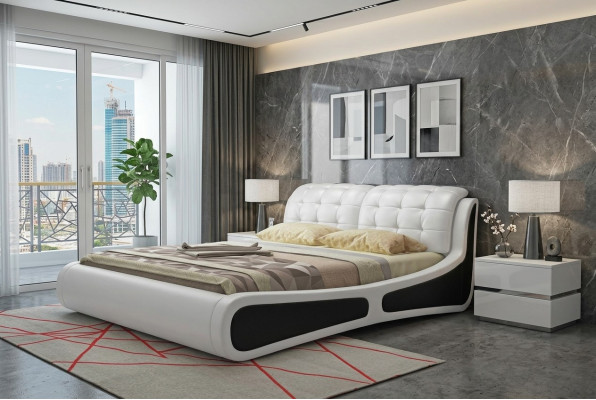 Conception de revêtement de lit de luxe Lit double blanc 180x200cm Chambre de sommeil en cuir