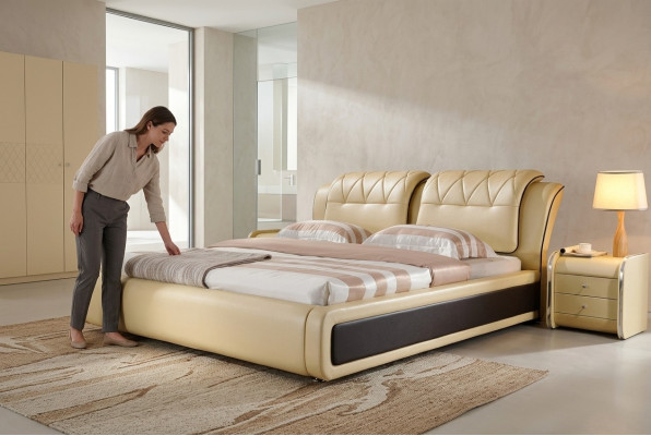 Chambre de luxe Lit Rembourrage Design Lits Doubles d'Hôtel Lit en Cuir