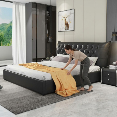 Lit double de designer Lits Chambre en cuir de luxe Hôtel Rembourrage