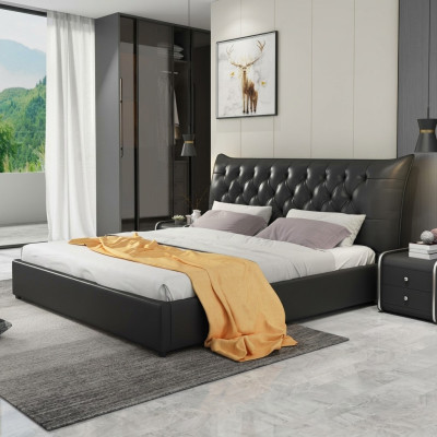 Lit double de designer Lits Chambre en cuir de luxe Hôtel Rembourrage