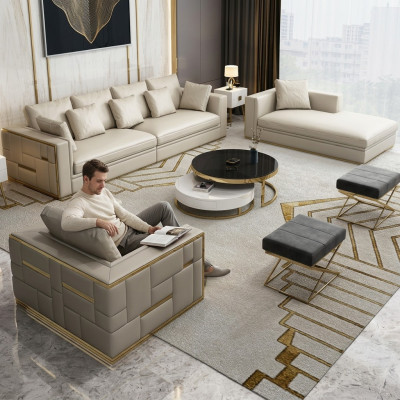 Ensemble de canapé de luxe en cuir Design Canapé rembourré Ensembles de mobilier de canapé