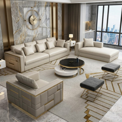Ensemble de canapé de luxe en cuir Design Canapé rembourré Ensembles de mobilier de canapé