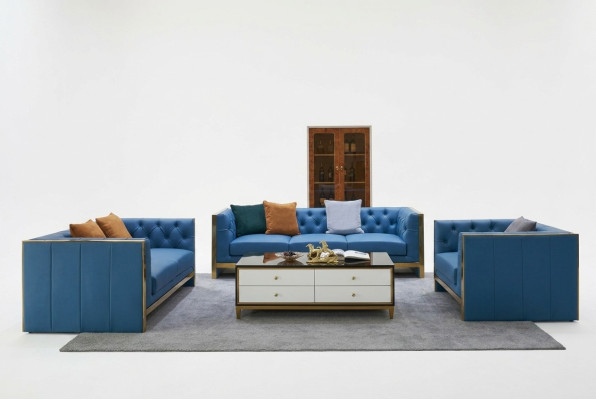 Ensemble complet de canapés Chesterfield 3 places 2 places 1 place Table basse Designer 4 pièces