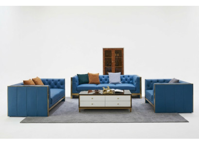 Ensemble complet de canapés Chesterfield 3 places 2 places 1 place Table basse Designer 4 pièces
