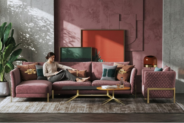 Paysage vivant Canapé d'angle en L Fauteuil Ensemble Suite Sofa Moderne Textile
