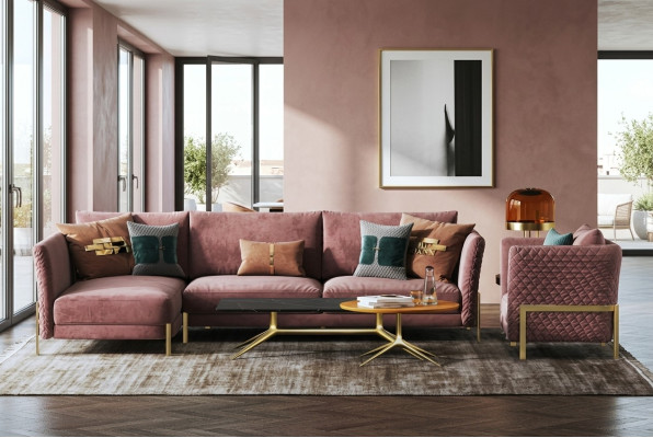 Paysage vivant Canapé d'angle en L Fauteuil Ensemble Suite Sofa Moderne Textile