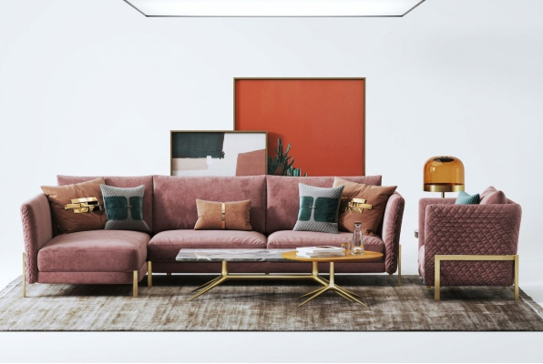 Paysage vivant Canapé d'angle en L Fauteuil Ensemble Suite Sofa Moderne Textile