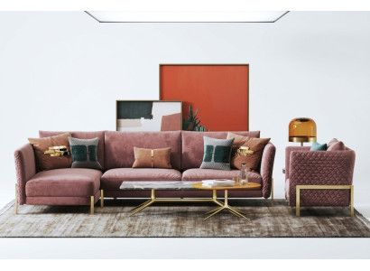 Paysage vivant Canapé d'angle en L Fauteuil Ensemble Suite Sofa Moderne Textile