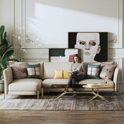 Designer Suite canapé canapé canapé d'angle avec tabouret Tapisserie Paysage vivant