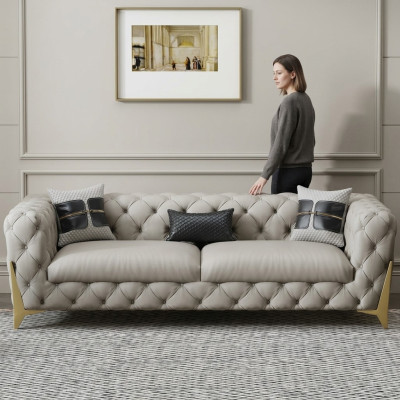 Canapé Velours Cuir Salon Canapé Canapés Chesterfield 3 places