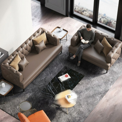 Canapé Chesterfield marron ensemble 3+2 places 2 pièces. Ensemble de canapés rembourrés décoratifs de designer.
