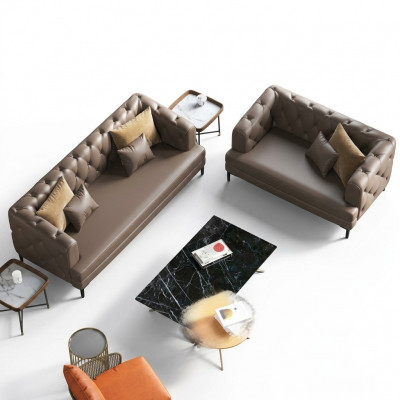 Canapé Chesterfield marron ensemble 3+2 places 2 pièces. Ensemble de canapés rembourrés décoratifs de designer.