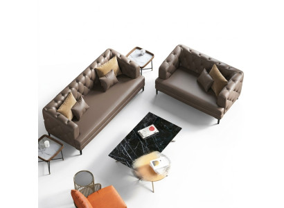 Canapé Chesterfield marron ensemble 3+2 places 2 pièces. Ensemble de canapés rembourrés décoratifs de designer.