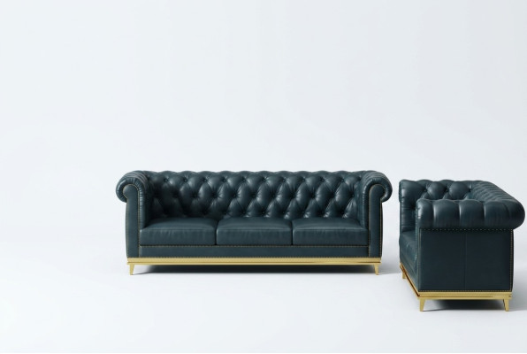 Bleu foncé et Chesterfield 3+2 ensemble de canapés Salon Canapés Canapés rembourrés