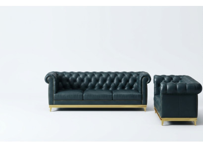 Bleu foncé et Chesterfield 3+2 ensemble de canapés Salon Canapés Canapés rembourrés