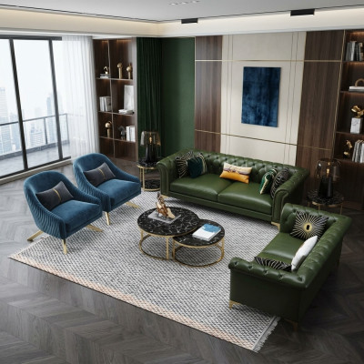 Canapé Chesterfield vert foncé ensemble de 3+2 places Canapé moderne Paysage de vie sur mesure Sofas