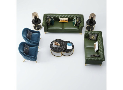 Canapé Chesterfield vert foncé ensemble de 3+2 places Canapé moderne Paysage de vie sur mesure Sofas
