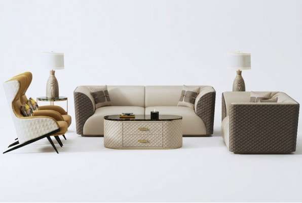Suite de sofa 3+2 places Table basse Table d'appoint Paysage de vie Canapé Canapé 3 pièces