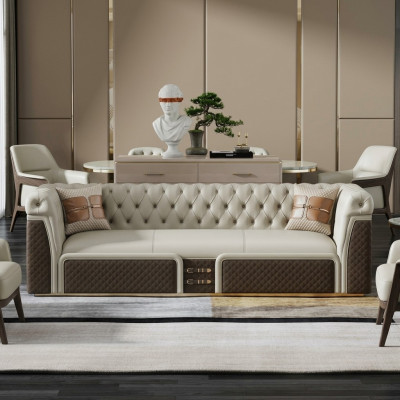 Canapé trois places de style moderne, canapé en cuir Chesterfield