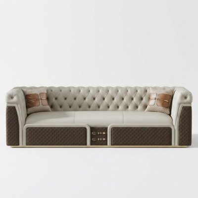 Canapé trois places de style moderne, canapé en cuir Chesterfield